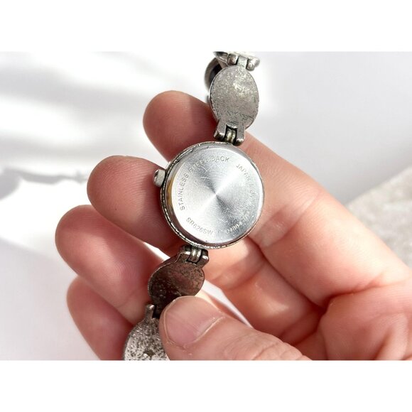Faux Tiger's Eye Scarab Silver T 90's Vintage Wristwatch - 22mm - WORKS! - Picture 3 of 12